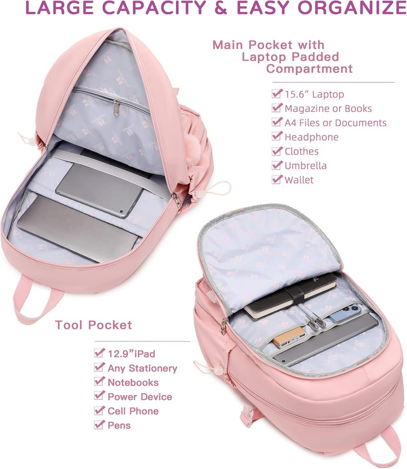 LXYGD Laptop Backpack 15.6 Inch Kids Elementary Middle High School Bag College Backpacks Anti Theft Travel Back Pack Large Bookbags for Teens Girls Women Students (Pink) - Image 3